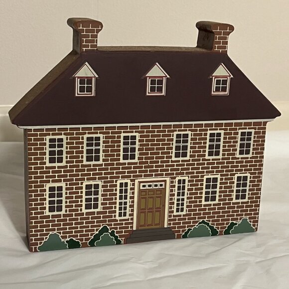 1988 Vintage Enesco Wood Block Painted House Shelf Sitter Brick Chimney - Picture 2 of 6